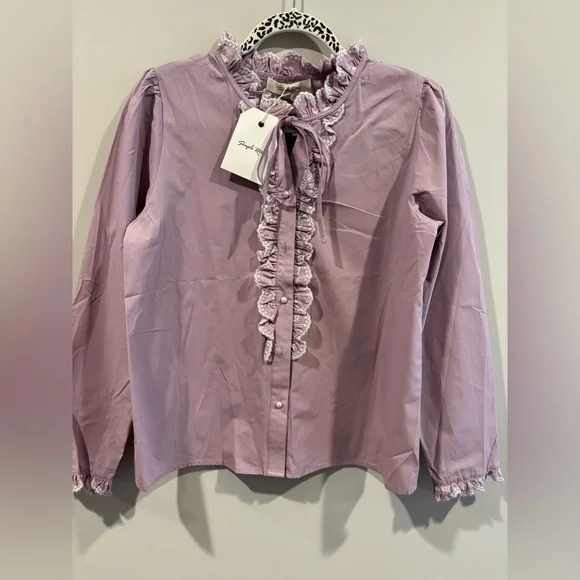 Pink Ruffled Long Sleeve Blouse with Bib Collar - Picture 6 of 10